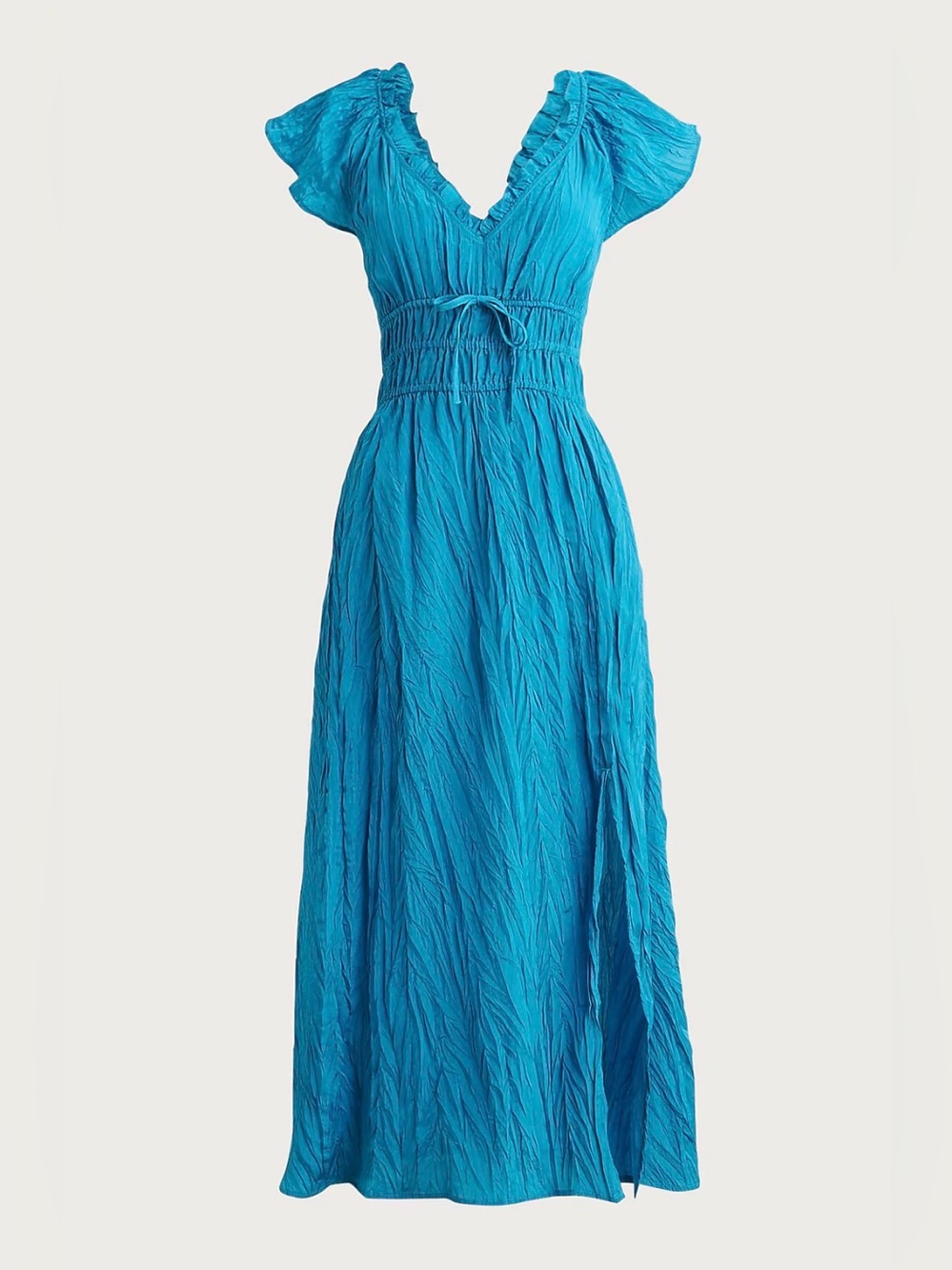 J.Crew Palermo Crinkle Maxi Dress Nordic Sea Blue Flutter Sleeve Size M NWOT
